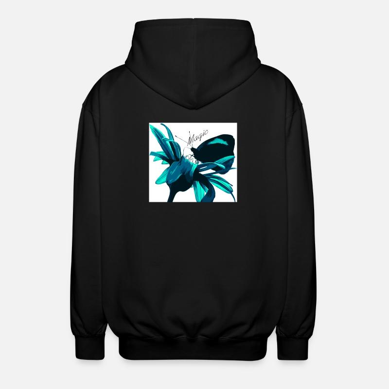 Teal Magic Flower Print - Unisex Hooded Jacket - black