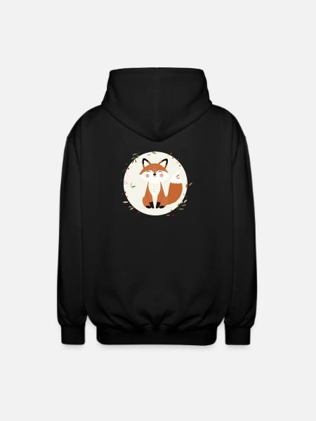 Smiling Fox – Playful Nature Illustration - Unisex Hooded Jacket - black
