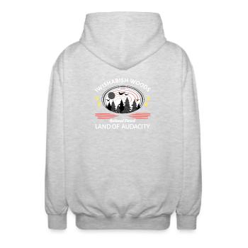 Iwishabish woods - Unisex Hooded Jacket - light heather grey - Back - AI Model Male 185 light (185cm)