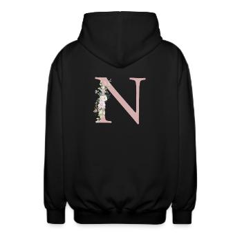 N Monogramme, Floral, Personnalisable - Veste à capuche unisexe - noir - Dos - AI Model Male 185 light (185cm)