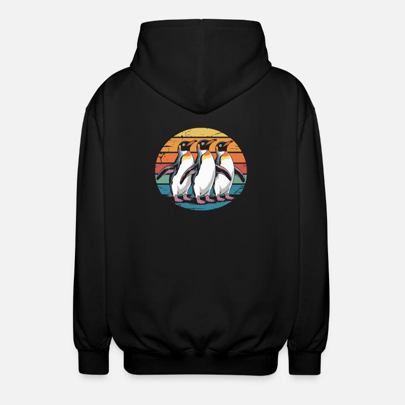 Three penguins at sunset - Unisex Hooded Jacket - black