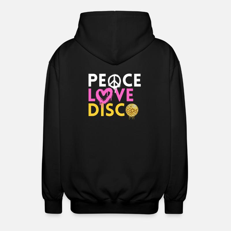 Peace Love Disco Retro Neon Style - Unisex Hooded Jacket - black
