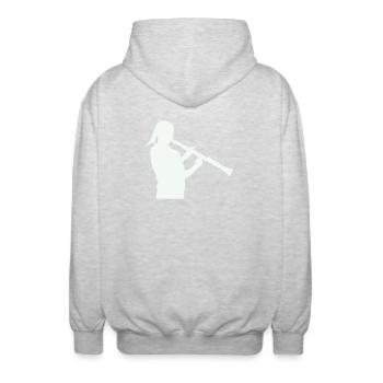 Silhouette mit Klarinette - Unisex Kapuzenjacke - Hellgrau meliert - Hinten - AI Model Male 185 light (185cm)