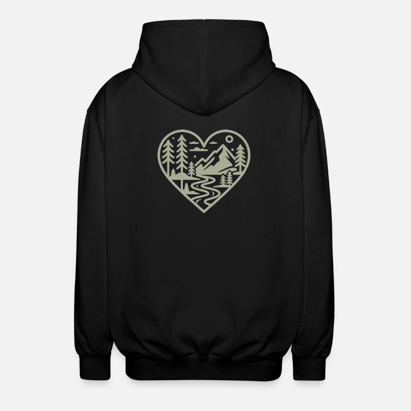 Herzform-Landschaft mit Bergen & Fluss - Unisex Kapuzenjacke - Schwarz