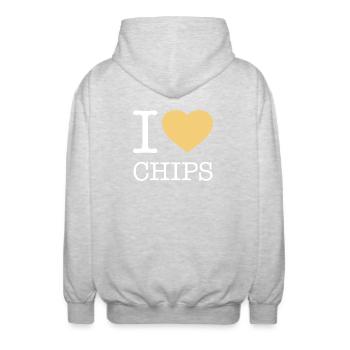 I LOVE CHIPS - Unisex Hooded Jacket - light heather grey - Back - AI Model Male 185 light (185cm)