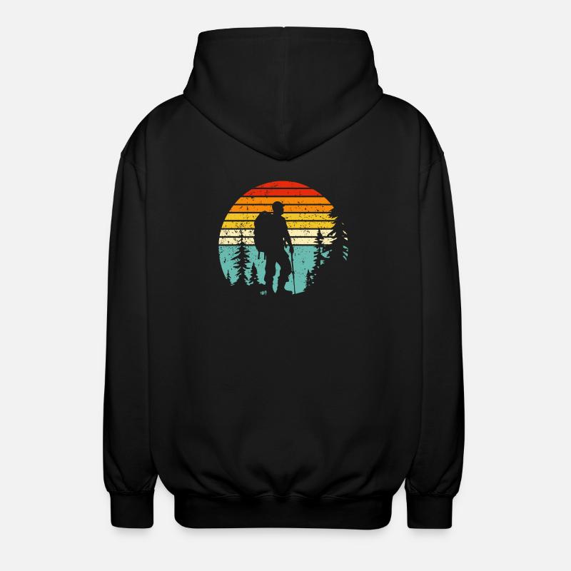 Randonneur silhouette au coucher rétro - Veste à capuche unisexe - noir