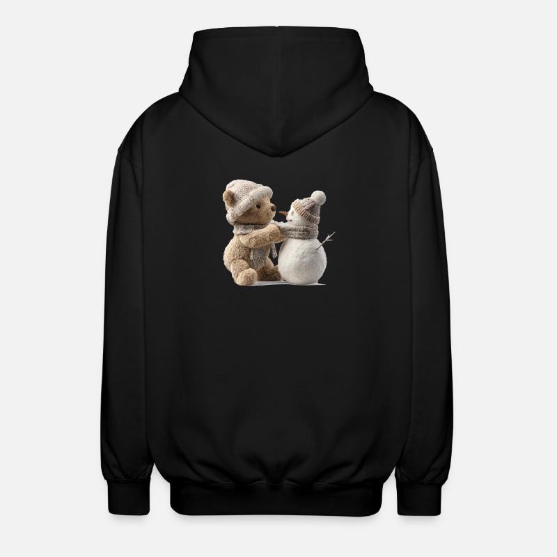 Winter cuddle teddy meets snowman - Unisex Hooded Jacket - black