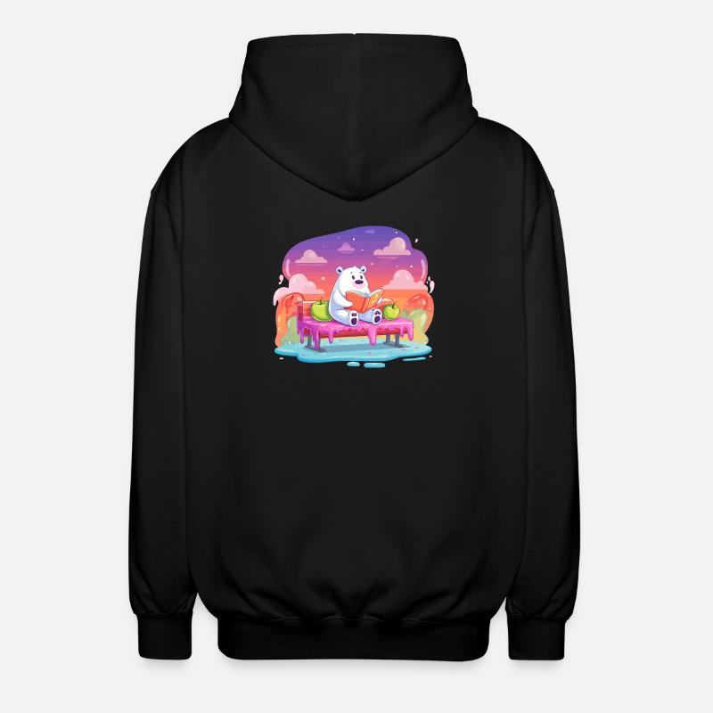 Lesender Eisbär im Farbtraum - Unisex Kapuzenjacke - Schwarz