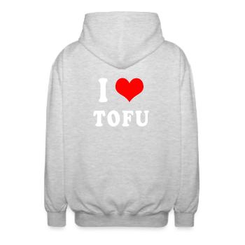 J'adore le tofu - Veste à capuche unisexe - gris clair chiné - Dos - AI Model Male 185 light (185cm)