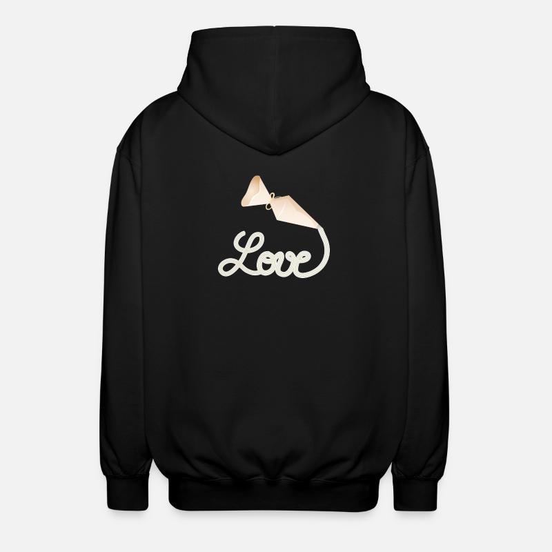 Spritzbeutel schreibt „Love“ – süßes Deko-Motiv - Unisex Kapuzenjacke - Schwarz