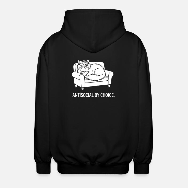 Antisocial by Choice Cat Gift - Unisex Hooded Jacket - black