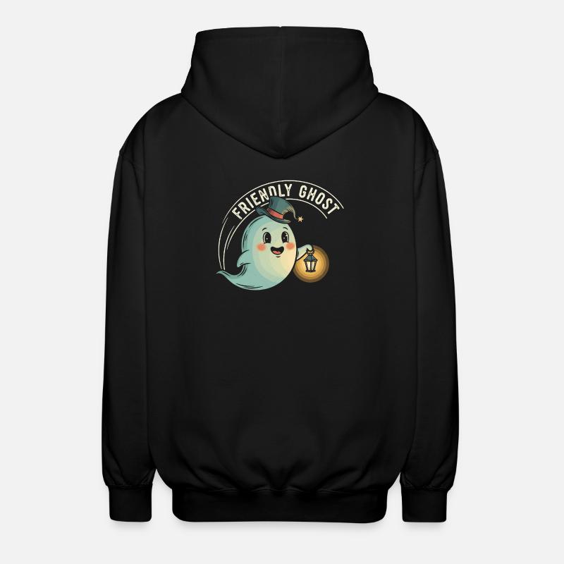 Friendly Ghost with Lantern - Unisex Hooded Jacket - black
