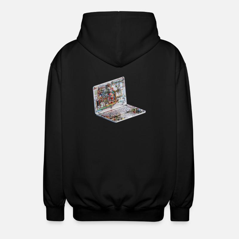 Transparent CAD circuit art on laptops - Unisex Hooded Jacket - black