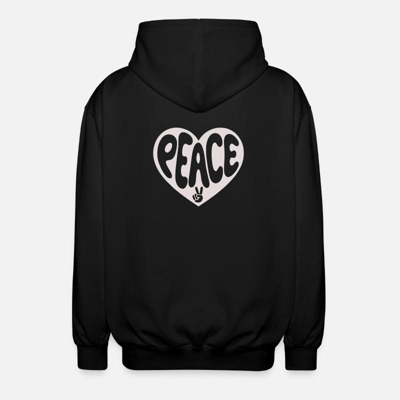 Peace Heart Peace Graphic - Unisex Hooded Jacket - black