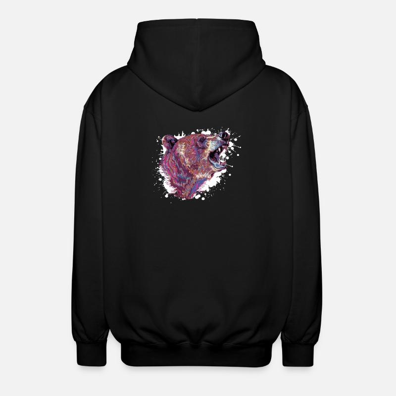 Neon Splash Bear Head - Unisex Hooded Jacket - black
