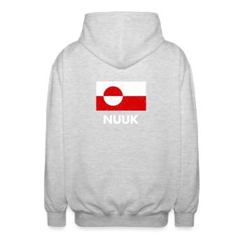 Greenland Flag - Nuuk - Grönland - Denmark Danmark - Unisex Kapuzenjacke - Hellgrau meliert - Hinten - AI Model Male 185 light (185cm)