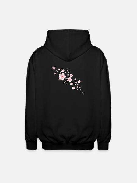 Delicate Cherry Blossoms Illustration - Unisex Hooded Jacket - black