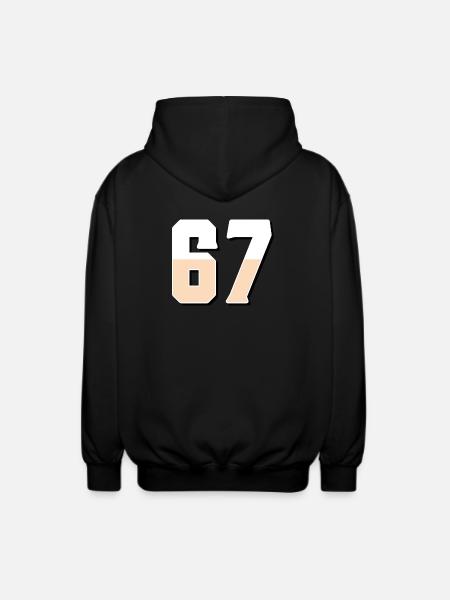 6 7 – Trendy minimalist text design, - Unisex Hooded Jacket - black