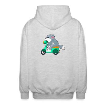 Katze Motorroller - Unisex Kapuzenjacke - Hellgrau meliert - Hinten - AI Model Male 185 light (185cm)