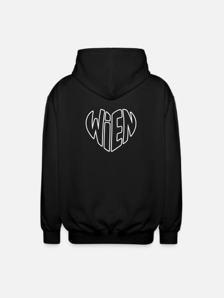 Vienna Outline Heart Lettering Design - Unisex Hooded Jacket - black