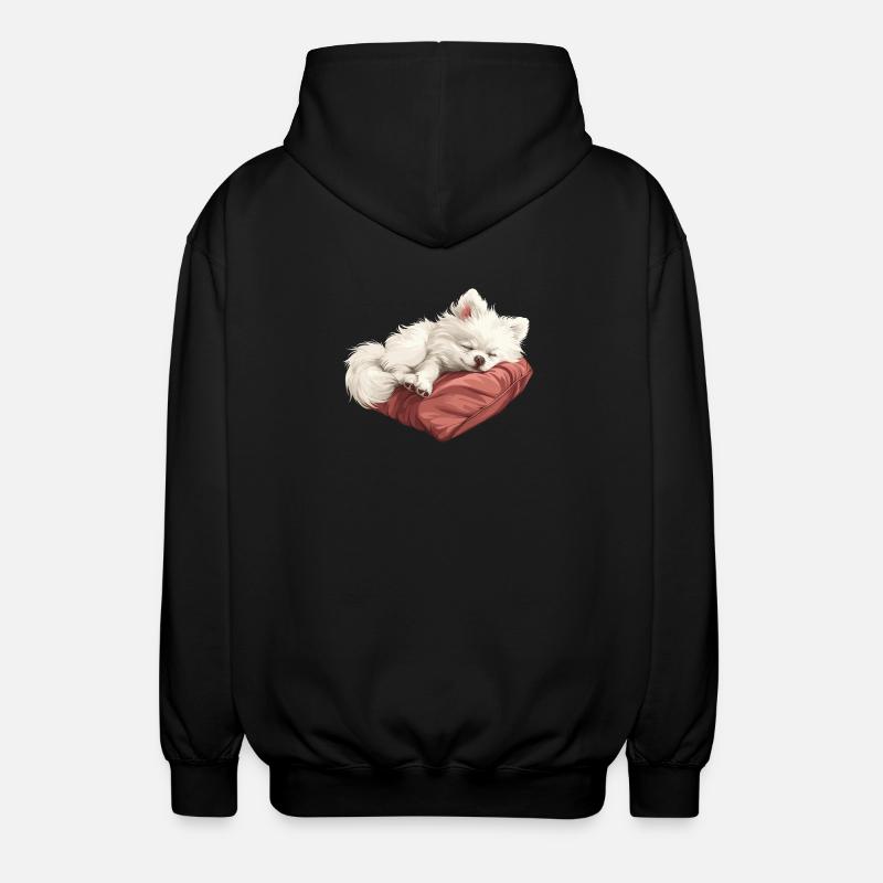 Sleeping Spitz puppy - Unisex Hooded Jacket - black