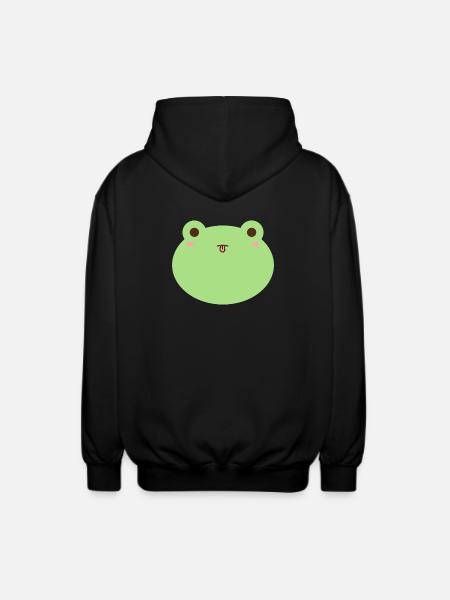 Cute Frog Cartoon Face Design - Unisex Hooded Jacket - black