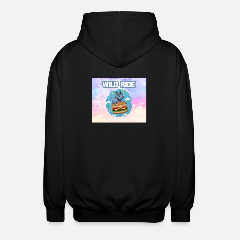 Wild Ride Hippo Burger Patch - Unisex Hooded Jacket - black