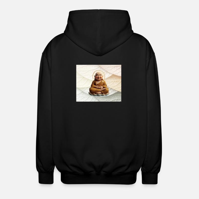Buddha auf Blattmuster - Unisex Kapuzenjacke - Schwarz