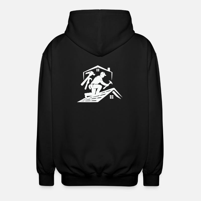 Dachdecker Silhouette am Dach - Unisex Kapuzenjacke - Schwarz