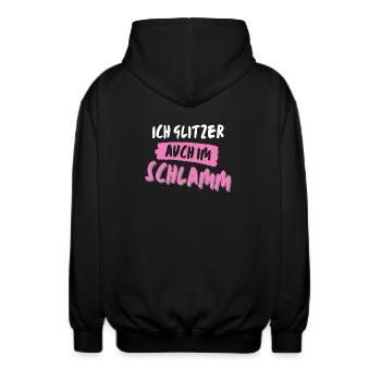 muddy run glitzer im schlamm Team Frauenlauf mud - Unisex Kapuzenjacke - Schwarz - Hinten - AI Model Male 185 light (185cm)