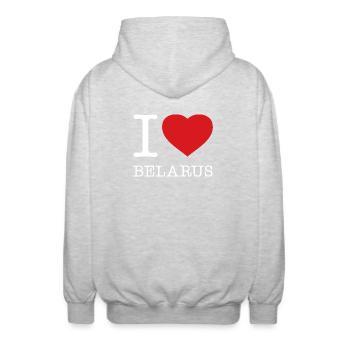 I LOVE BELARUS Weissrussland - Unisex Kapuzenjacke - Hellgrau meliert - Hinten - AI Model Male 185 light (185cm)