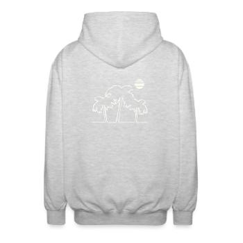Tropische Palmen im Sonnenuntergang - Unisex Kapuzenjacke - Hellgrau meliert - Hinten - AI Model Male 185 light (185cm)