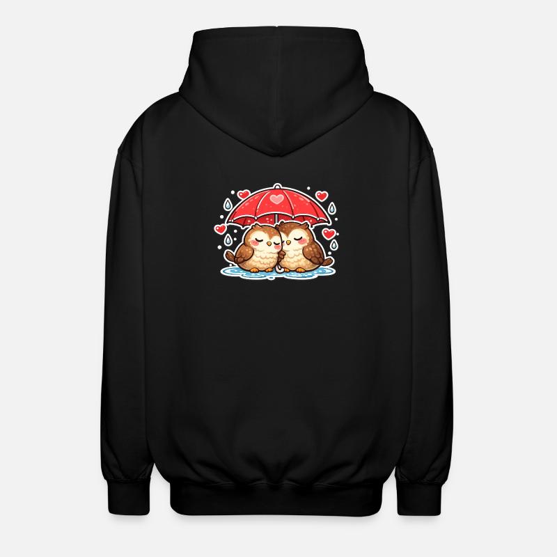 Kissing owls under umbrella - Unisex Hooded Jacket - black