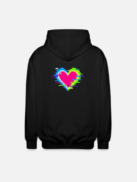 Pixelherz Neon Glitch Regenbogen - Unisex Kapuzenjacke - Schwarz