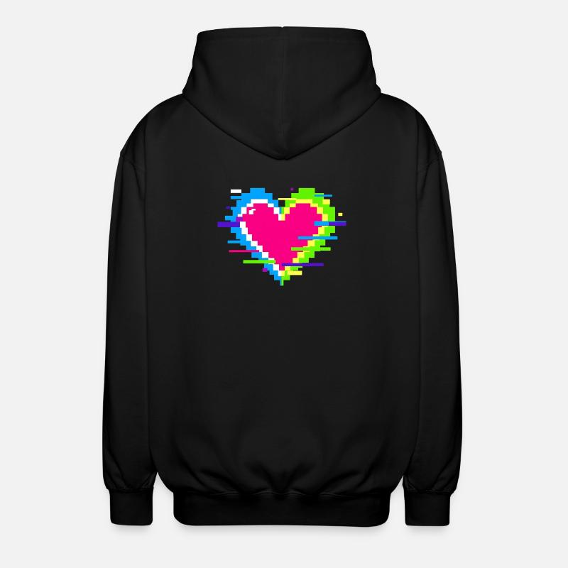 Cœur Pixel Néon Arc-en-ciel - Veste à capuche unisexe - noir