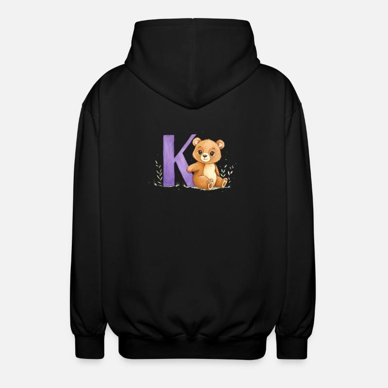 Ours aquarelle avec la lettre K - Veste à capuche unisexe - noir