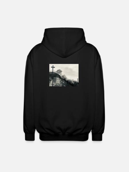 Stone Hill with Cross - Unisex Hooded Jacket - black