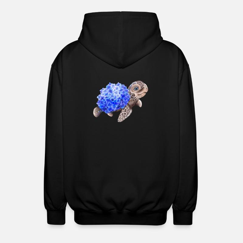 Turtle with Hydrangea - Unisex Hooded Jacket - black