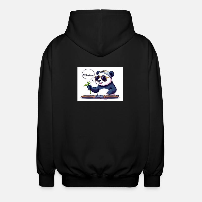 DJ Panda mit Brille und Bambusstab - Unisex Kapuzenjacke - Schwarz