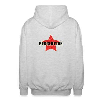 red star revolution - Unisex Hooded Jacket - light heather grey - Back - AI Model Male 185 light (185cm)