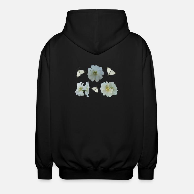 Hollyhocks with butterflies - Unisex Hooded Jacket - black