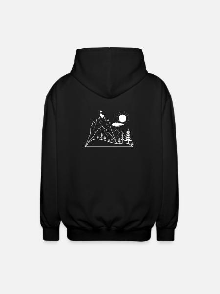 Summit cross and mountain landscape illustration - Unisex Hooded Jacket - black
