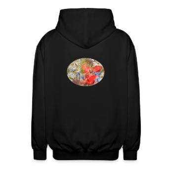 Rote Mohn- und Gänseblümchen-Wiesen-Malerei - Unisex Kapuzenjacke - Schwarz - Hinten - AI Model Male 185 light (185cm)