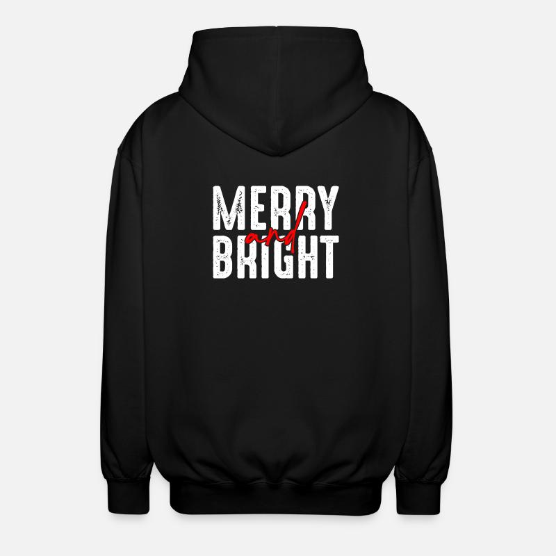 Merry and Bright Christmas Script - Unisex Hooded Jacket - black