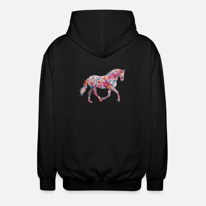 Pferd Blumen Muster - Unisex Kapuzenjacke - Schwarz