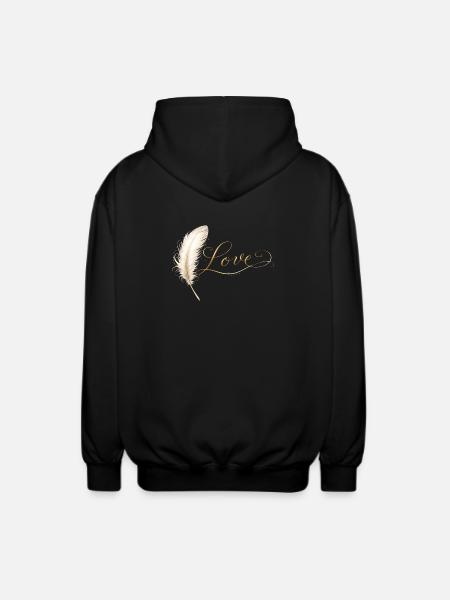 Love Lettering with Feather Elegant Design - Unisex Hooded Jacket - black