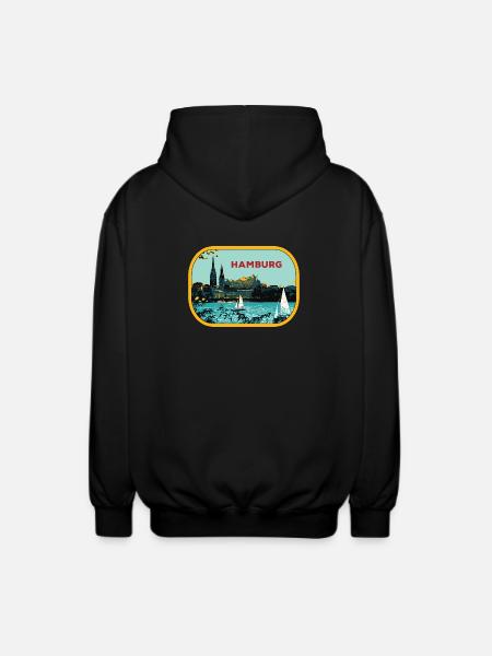 Fluss Hamburg: Segelboot-Illustration - Unisex Kapuzenjacke - Schwarz