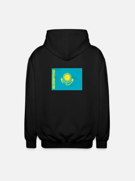Flag of Kazakhstan - Unisex Hooded Jacket - black