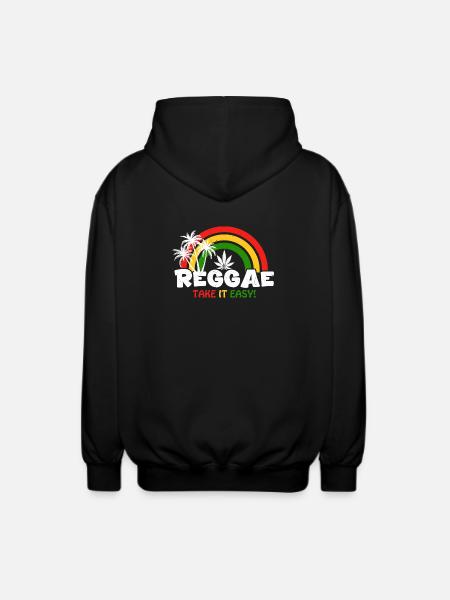 Reggae Vibe Rainbow with Cannabis Motif - Unisex Hooded Jacket - black