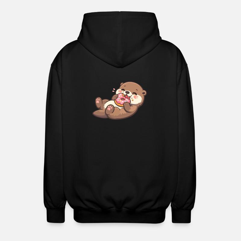 Cuddly bear with donut enjoyment - Unisex Hooded Jacket - black